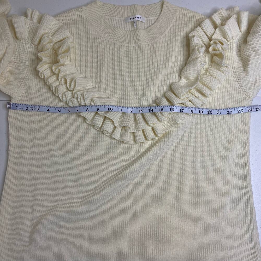 Frame Merino Wool Blend Sweater Women's Medium Cream Ruffle Ribbed Knit Dolman - Picture 9 of 10